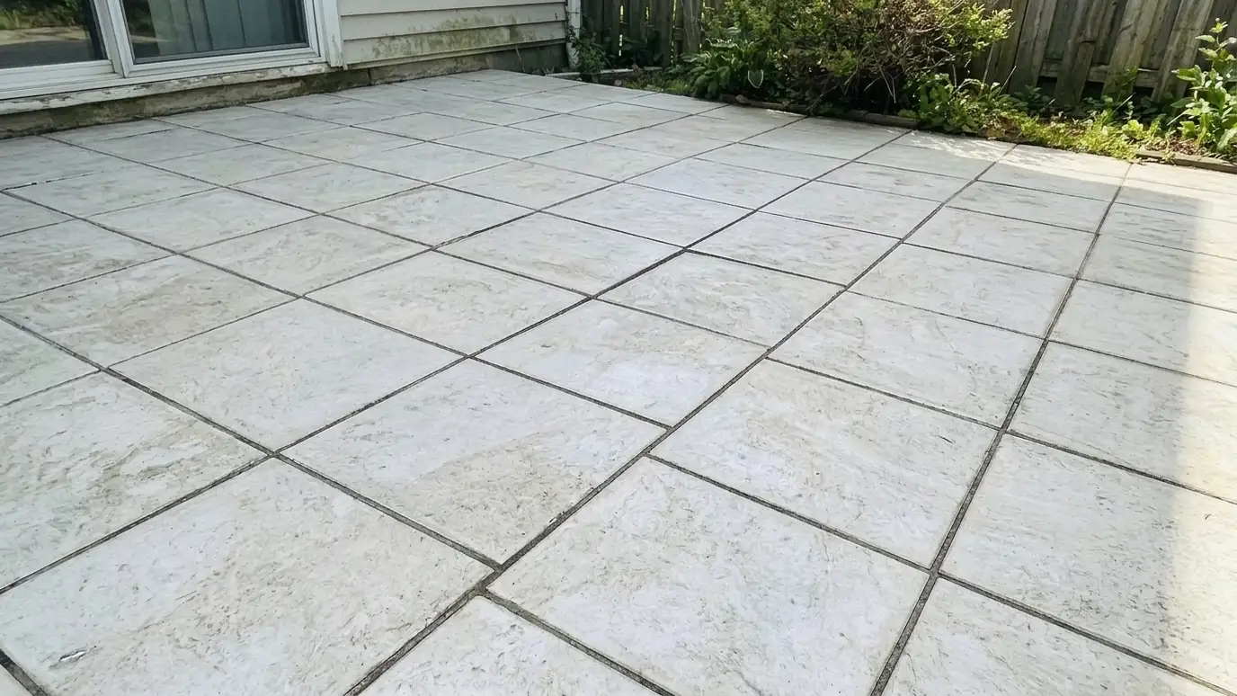 After: an outdoor patio with bright, clean tile and clean grout lines